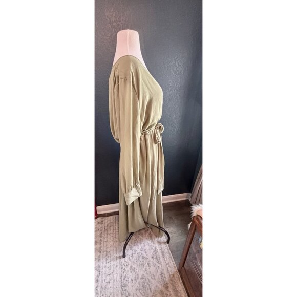 Baltic Born Olive Sage Green Maxi Dress Sz 2X Flowy With Sash - Picture 9 of 12